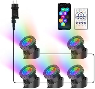 NATPOW Teichbeleuchtung LED Unterwasser, Unterwasserbeleuchtung RGB Unterwasser Teichlicht mit Bluetooth APP Fernbedienung, IP68 wasserdicht, Gartenbeleuchtung für Garten, Patio, Baum(5 in 1)