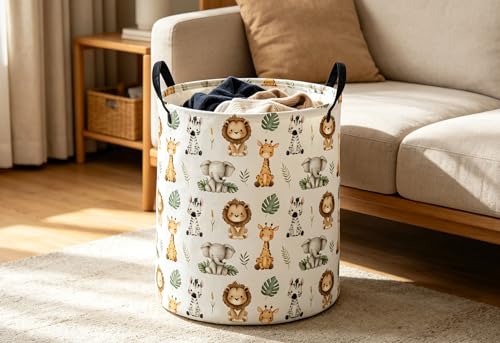 Image of ESSME Animal Laundry Basket,Collapsible Canvas Waterproof Storage Bin, Cute Hamper,Gift Baskets(Cute animal)