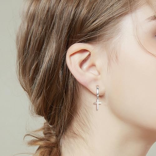 SEVENWELL Sterling Silver Dangle Huggie Earring Stud for Women, Cross, Heart, Celestial, Pearl, CZ Hoop Earrings Present for Birthday, Christmas, Valentine, Mother's Day2
