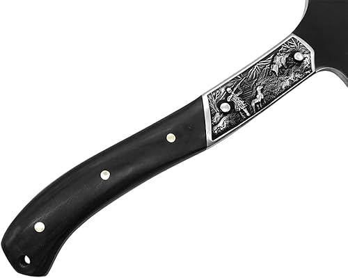 Miniatura 5 de Hacha de corte negra, mango de madera de espiga completa, división y corte de madera, hacha de camping al aire libre con funda, diseño retro para