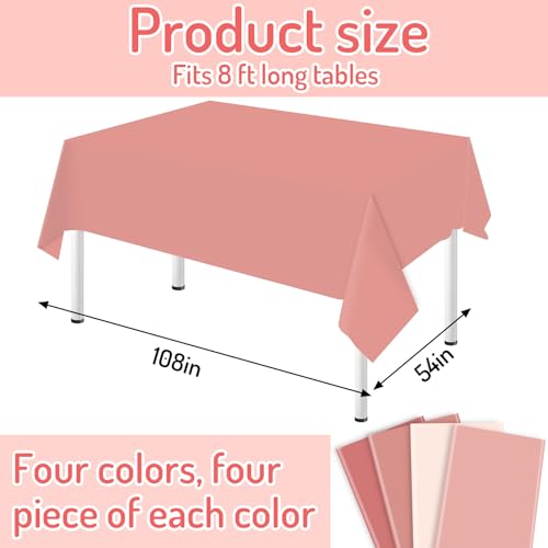 Whaline 16Pcs Pink Plastic Tablecloth 4 Pink Series Colors Rectangle Table Cover Waterproof Table Cloth for Birthday Wedding Parties Decorations Supplies, 54 x 108 Inch by Whaline - Image 2