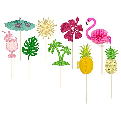 36Pcs Tropical Luau Cupcake Toppers Palm Tree Flower Turtle Leaves Flamingo Pineapple Cupcake Picks For Summer Hawaiian Tropical Luau Theme Birthday Party Cake Decorations Supplies #TOP6