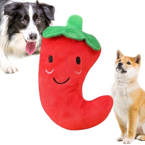 Interaktives Hundespielzeug, bissfest, quietschend, Chili- Form, Kauspielzeug für kleine Rassen, drinnen und draußen, Zuhause, Park, Spaziergänge, Strand, Rasen, Garten