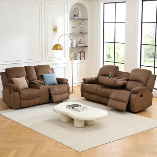 Manual Recliner Sofa Set, Microfiber Sofa Set for Living Room