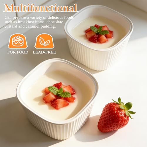 Ramekins Set of 6, 210ml Porcelain Soufflé Dish, 10cm Square Crème Brûlée Dish for Air Fryer & Oven, Mini Bowl for Dips, Sauces, Snacks and Fruits - White - Image 4