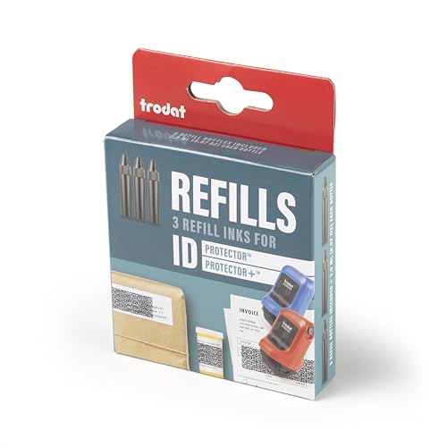 Trodat Tintas de repuesto para protector de identidad y protector de identificación, tintas de repuesto para sello de rodillo de protección contra robo de identidad, paquete de 3 tintas de repuesto