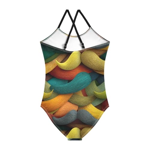 KLL Art Decor Mustache Pattern Retro Happy Fathers Day Toddler Girl 1 Piece Swim Suit Summer Swimwear with Adjustable Straps2