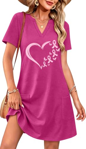 LAZYCHILD Breast Cancer Dresses for Women Pink Ribbon V Neck Outfits - image 1