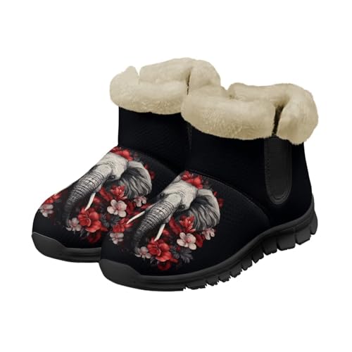 chaqlin Botas de nieve de invierno para mujer, botas cálidas para caminar, cómodas botas de invierno con forro de piel, Elefante rosa, 37 EU
