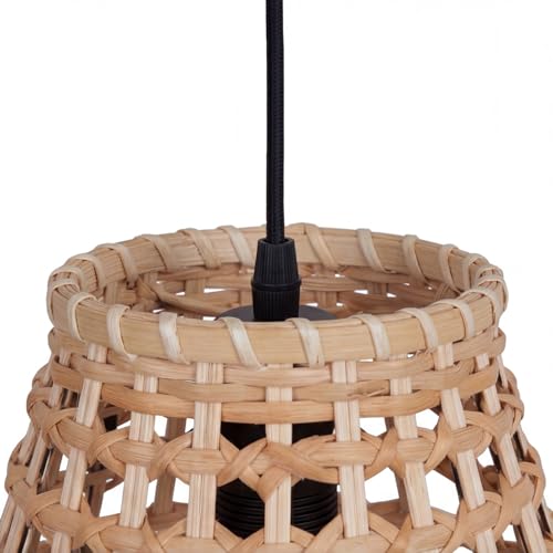 Lámpara de mimbre tejida a mano con detalles de metal negro para decoración elegante 4