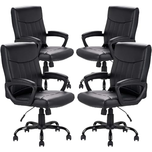Image of CLATINA Leather Ergonomic Office Chair with Lumbar Support and Padded Armrestes, Swivel Rolling Executive Mid Back Computer Task Desk Chair for Home, Conference, Waiting Room, Black, 4 Pack