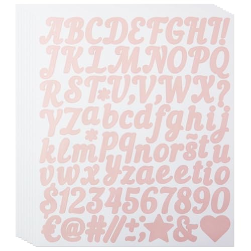 Self Adhesive Letter Number Symbols Stickers for Scrapbook, 704 Pieces Small 1 Inch Vinyl Alphabet Puntuation Sticker Decals for Water Bottle, DIY and Crafts - Pink
