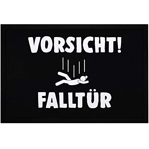 MoonWorks® Fußmatte mit Spruch Vorsicht! Falltür lustiger Türvorleger rutschfest & waschbar...