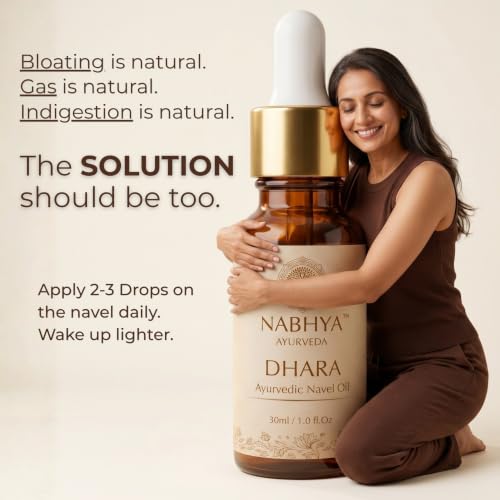 Image of Nabhya Dhara Belly Button Oil | Ayurvedic Nabhi Oil for Bloating, Gas Relief & Digestion | Nabhya Ayurveda Dhara Navel Oil with Ajwain, Hing, Ginger & Saunf | 30 ml | Ayurvedic Nabhi Oil for Bloating, Gas & Digestion | PAM-Certified | 100% Natural | For Men & Women | All Skin Types