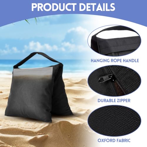 4 Stück Sandsäcke Zum Beschweren Set, 57x26,5cm Sandsack mit 4 Kletterhaken und 8 Verschlussbeutel, 600D Oxford Sandbag Leerer Sandsäcke Gewichte Beschwerung für Pavillon, Zelt, Stativ, Fotografie