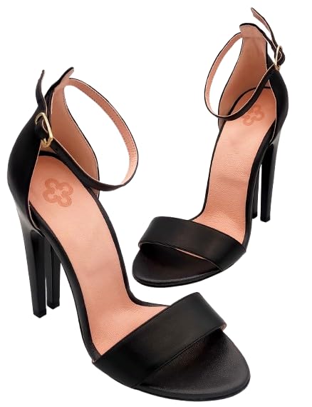 Escarpins bouts ouverts cuir upcyclé noir à talon 12 cm et bride
