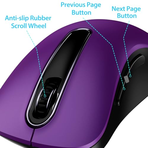 Image of memzuoix 2.4G Wireless Mouse, 1400 DPI Computer Mice with USB Receiver, Portable Wireless USB Mouse Battery Powered Cordless Mice for Laptop, PC, Desktop, 5 Buttons, Purple