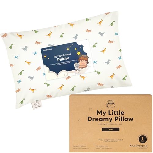 Mini Toddler Pillow with Pillowcase - 9x13 My Little Dreamy Travel Kids Pillow for Sleeping, Toddler Bed, Small, Tiny, Organic Cotton Pillowcase, Soft & Breathable, Kids 2-4 Years Old (Roarsome)