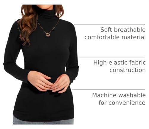 Image of Womens Long Sleeve Turtleneck T-Shirts Casual Lightweight Slim Fit Cozy Base Layer Top