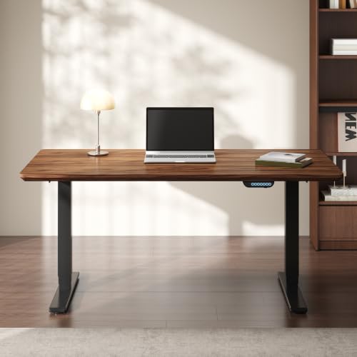 Image of FLEXISPOT E6 MAX Solid Black Walnut Wood Standing Desk 55 inchx28 inch, Solid Hardwood Ergonomic Beveled Desktop, Dual Motor 3-Stage Sit Stand Desk, Heavy-Duty Workstation Supports Up to 352 lbs (Black Frame)