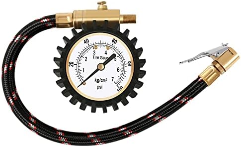 Tyre Pressure Gauge 100psi 7bar with Clip On Chuck, ATsafepro 2 Dial Accuracy Analog Tyre Gauge Good for Inflating Tyres to Get Convenient Pressure Reading