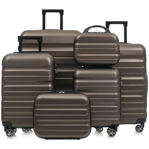 Amacv 6-Piece ABS Hardshell Luggage Set - Lightweight & Durable Suitcases with Dual Spinner Wheels, Carry-On & Check-In Sizes for Travel & Business