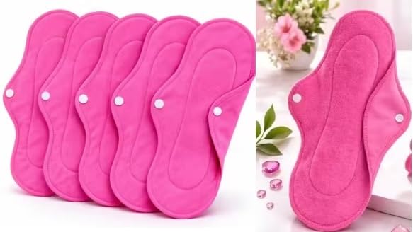 Reusable Cotton Menstrual Cloth Pads with Wings, Heavy Flow, Pack of (6, pink, Heavy)-image-40