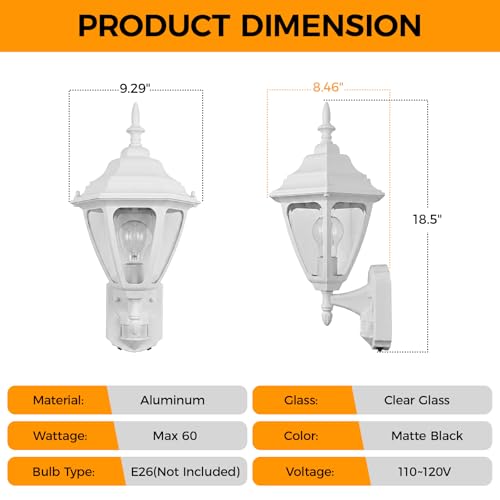 Image of Porch Lights Outdoor Motion Sensor Wall Sconce Anti-Rust Aluminum, Exterior Outdoor Wall Lights Dusk to Dawn Porch Light Fixture Wall Mount for House Outside Patio Large White