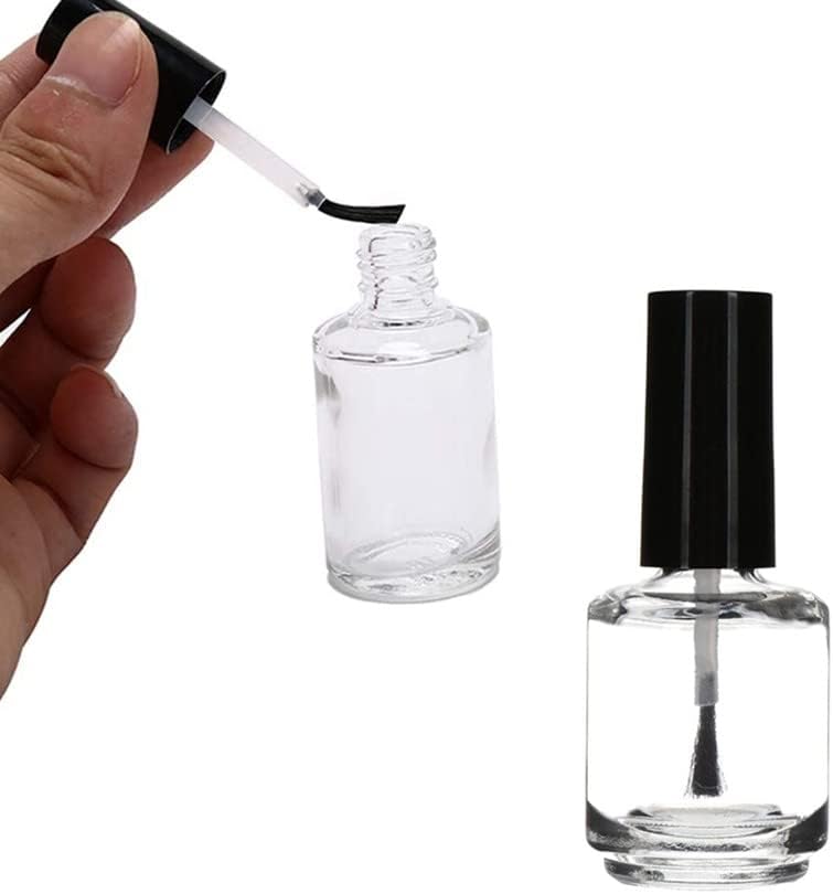 Jilukibo 15ML Refillable Empty Nail Polish Bottles Containers for Nail Art Sample, 0.5oz Clear Glass Round Nail Polish Bottles with Cap and Soft Brush (6 Pack)