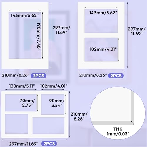 6 Stk Passepartout, Foto Rahmen Halterungen, alterungsbeständige Schrägschnitt Passepartouts, Weiß Innen für Bilder Kunstdrucken Fotos, Präsentation & Schutz Ihrer Bilder und Fotos für Fotos, Postkart