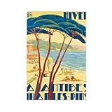 OVUQF Antibes Juan-Les-Pins - Póster de viaje retro sobre lienzo, decoración de dormitorio, pinturas de 60 x 90 cm