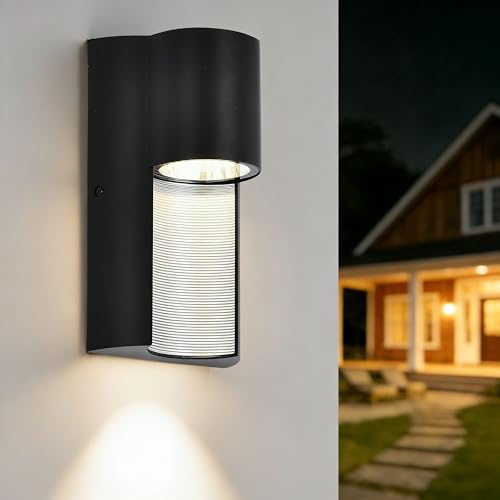 COTTAGE LIFE Modern Outdoor Wall Light Fixture, 12W LED Exterior Wall Sconce, 1680LM 3000K Warm Light, Black Aluminum Waterproof Hardwired Outdoor Wall Lights for Porch Patio Garage Front Door House