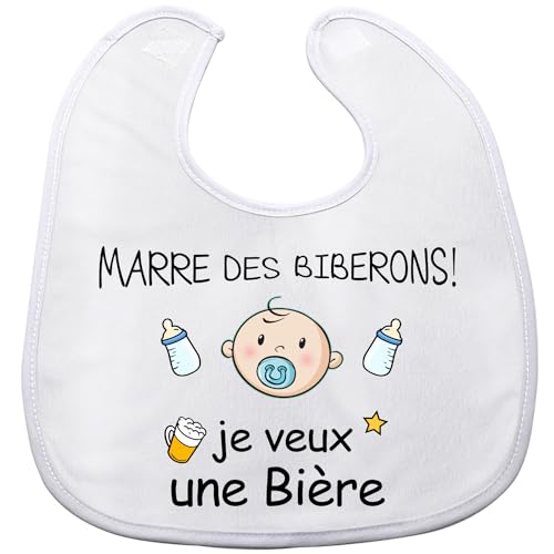 FUKPO Bavoirs Bebe(MARRE DES BIBERONS! je veux une Bière), Ajustable Bavoirs Bébé Coton Garçon Fille, Bavoir Personnalisé Naissance Bébé Cadeau Humoristique...