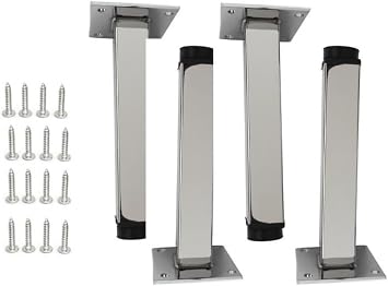Square Chrome Metal Furniture Leg, 6" H Adjustable! DIY Made Easy & Affordable, 4PC