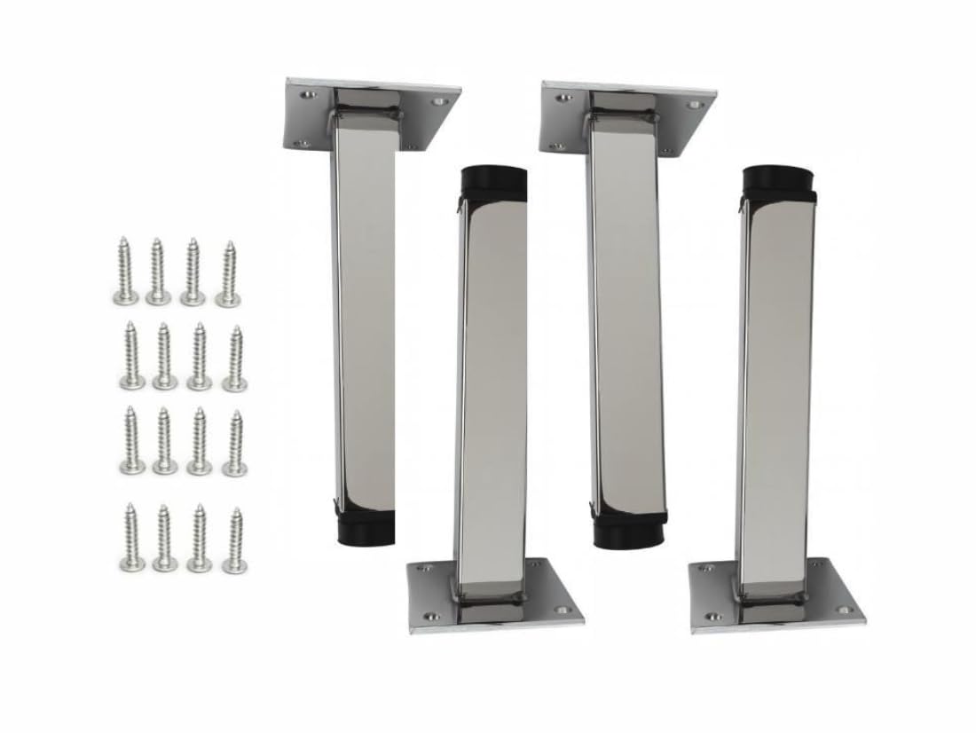 Alpha Furnishings Chrome Furniture Leg for Sofa Couch Cabinet Nightstand Bed, Modern Replacement Leg 6" H Adjustable Height, 4 pc