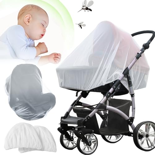 2 pcs Mosquitera Carrito Bebé Universal, Antimosquitos Bebé|Verano Funda Carrito, Mosquiteras para Silla de Paseo, Elástica y Lavable Red Anti Insectos Universal para Cochecitos-Blanco