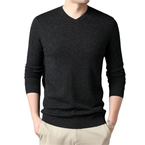 Men V-Neck Pullovers Thick Warm Knitwear Cashmere Sweaters(Dark Gray,X-Large)
