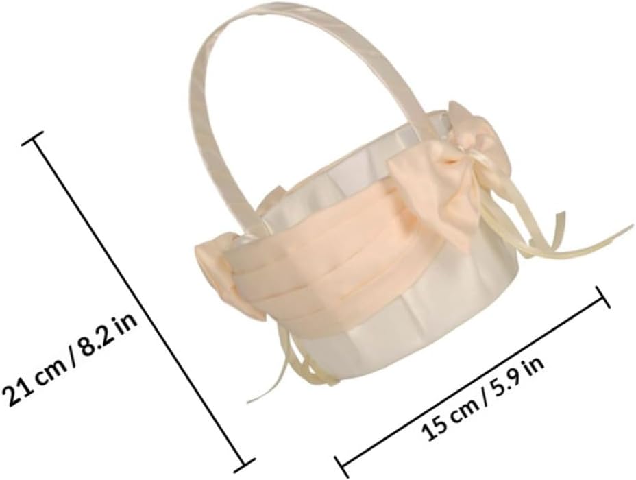 SHOWERORO Wedding Flower Basket with Bowknot, Light Gold Color Decorative Handheld Basket for Flower, Elegant Wedding Supply for Party and Ceremony Use