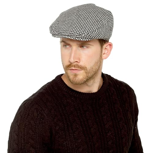 Gorra plana de mezcla de lana para hombre, con forro acolchado, estilo cálido de invierno, pico fijo, color marrón, a cuadros, gris, tallas M-L L-XL, Comprobado, L/XL