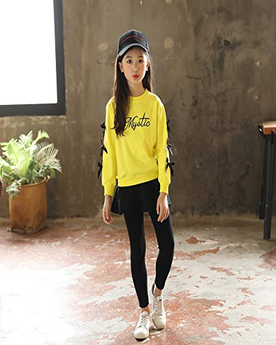 Image of Cute Little Girls Cartoon Printed Long Sleeve Top & Pant (7-8Years, Pantskirt Yellow)