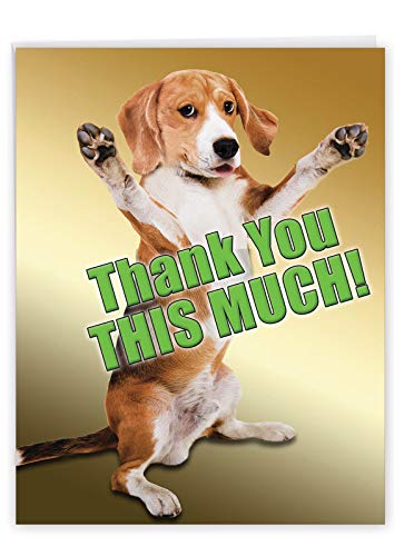 NobleWorks - Jumbo Thank You Card with Envelope (8.5 x 11 Inch), Animal Notecard, Thankful Friend - This Much Dog Thank You J2232TYG