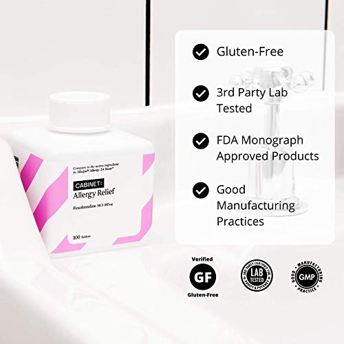 Cabinet: Fexofenadine Hcl 180Mg | 24-Hour Allergy Medicine | 100-Count | Non-Drowsy Antihistamine | Pollen, Hay Fever, Dry, Itchy Eyes, Allergies | Kids, Adults (Compare To Allegra Tablets) #TOP2