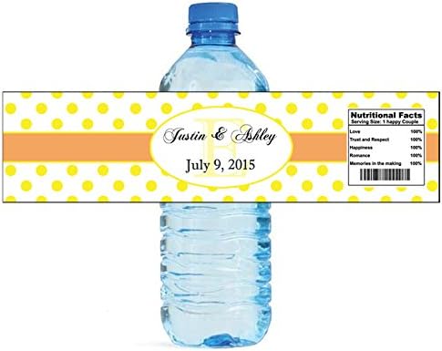 100 Yellow Polka Dot Orange Band Wedding Anniversary Engagement Party Water  Bottle Labels 8