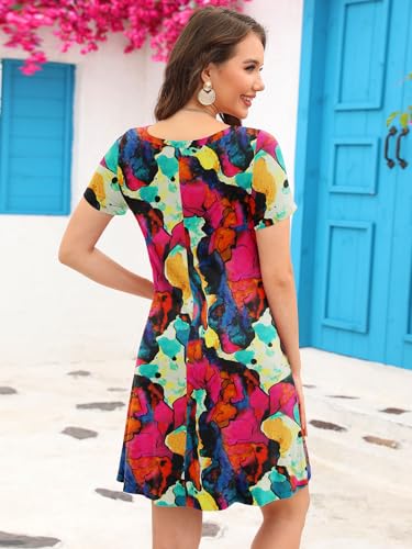 Image of KORSIS Summer Women's Dress Casual T-Shirt Short Sleeve Dresses Swing Flowy Beach Vacation Work Sundress with Pockets