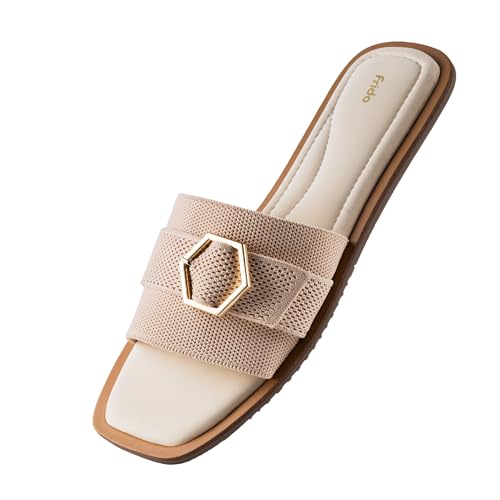 Image of Frido Women's Comfort Flat Sandals | Ethnic Style Slip-On | Super Soft Cushioned Sole, Padded Knit Upper, Breathable & Anti-Skid Zero-Drop | Available in Comfort Flat & Ethnic Kolhapuri style