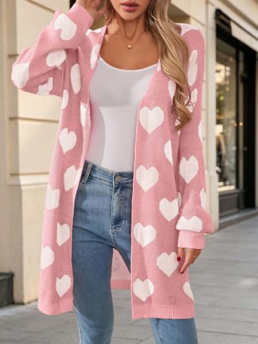 Image of Oversized Long Cardigan Sweaters for Women Cute Heart Fall Coats Outfits | Soft Knit Long Sleeve Cardigans, Winter Fall Clothes, Dressy Casual Office Work Teacher Outfits