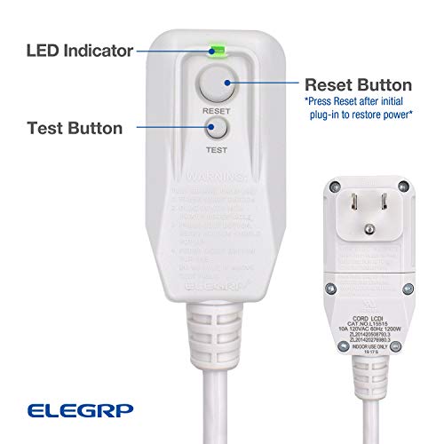 Elegrp 0651510Ly L15515 18Awg Lcdi Power Cord Plug For A/C Air Conditioner, E250451 Ul Certified, 7.5Ft Leakage Current Detection Interrupter Replacement, 120Vac 10Amp 1200W 60Hz Nema 5-15P (1 Pack) #TOP2
