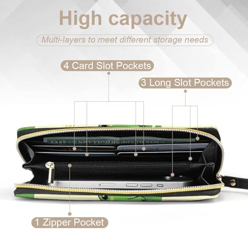 Long PU Zipper Wallet With Rope, Travel Purse Fashion Design, Huge Storage Capacity Wallet, Cute Decor Purse For Men And Women Cute Frog Animal Green Frogs4
