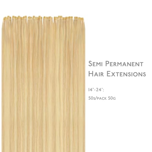 Image of WENNALIFE U Tip Hair Extensions Human Hair, 50g 50s 14 Inch Light Blonde Highlighted Golden Blonde Remy Hair K Tip Hair Extension Real Human Hair Invisible Straight Keratin Hair Extensions