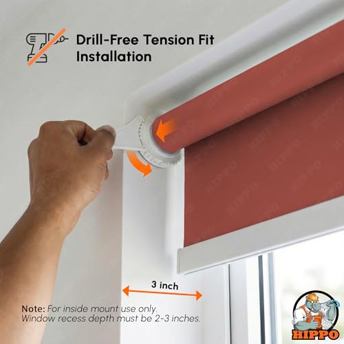 Image of HIPPO No Drill Blackout Blinds for Windows | No Tools, Light & Heat Blocking Blinds, UV Protection, Smooth Chain, Inside Mount, Ideal for Sun Exposed Areas (Sweet-Red, 3FTX9FT)